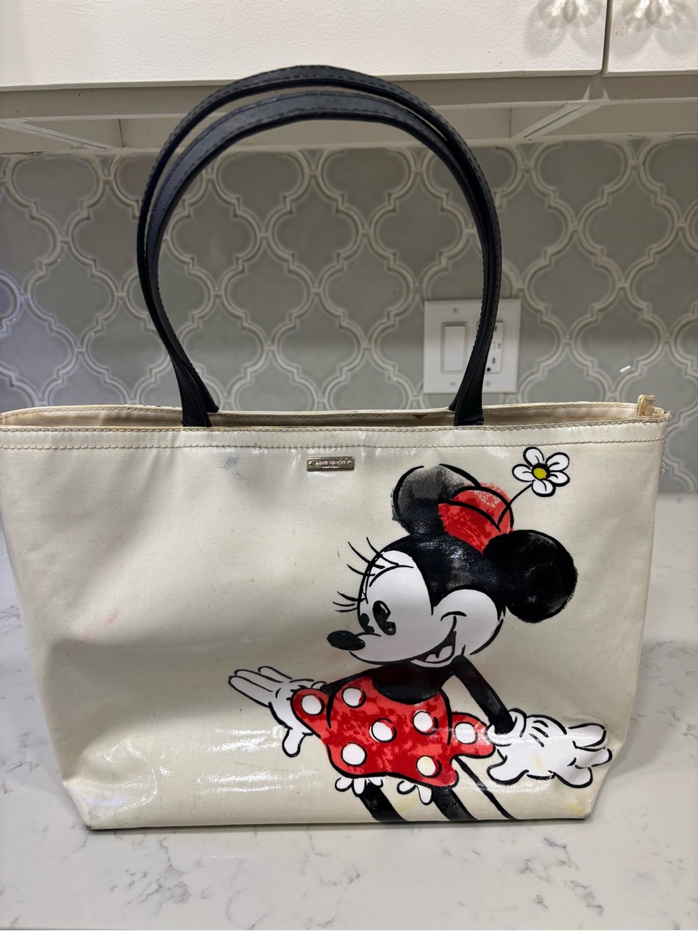 Kate Spade Minnie Mouse Tote Bag Disney Cream Black Large Tote